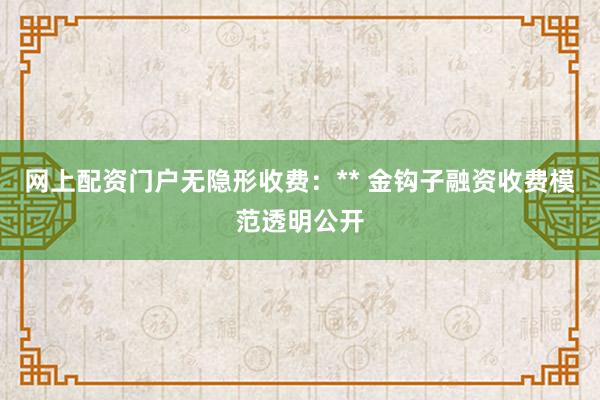 网上配资门户无隐形收费：** 金钩子融资收费模范透明公开